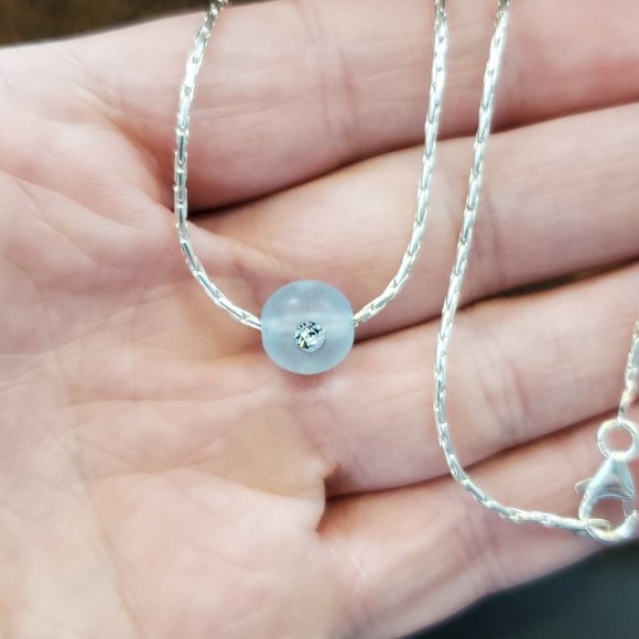 16 Inch Sterling Silver Crystal Necklace - Picture 2 of 5